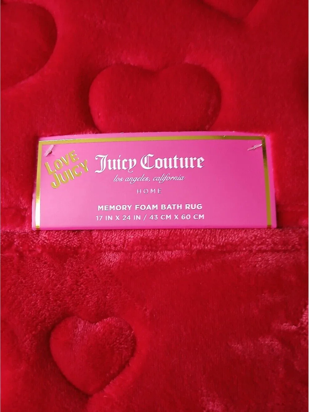 Juicy Couture 2 Pc Memory Foam Bath Rug Set Red Hearts NWT Love Juicy